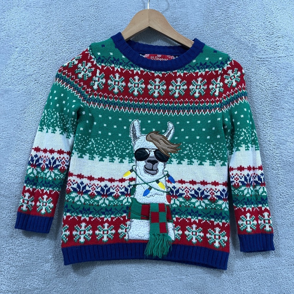 33 Degrees Sweater Kids Large Multicolor Cool Llama Christmas Tight Knit Winter